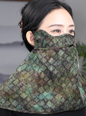 香云纱新中式护眼角有透气孔口罩护颈防晒面纱防风防尘桑蚕丝脸罩