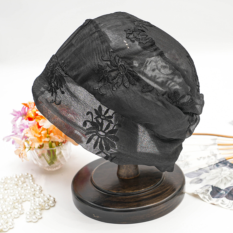 塌塌帽【星花兰】遮白发香云纱春季新款桑蚕丝真丝遮阳防晒帽子