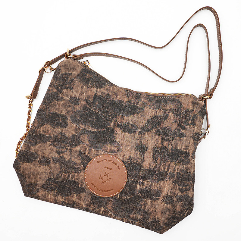 锦油稠【油丝荷花】香云纱牛皮双肩包桑蚕丝单肩包真丝腋下手拎包