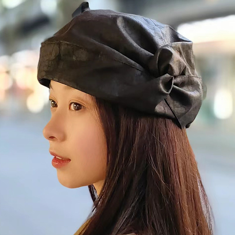 香云纱真丝防晒贝雷帽