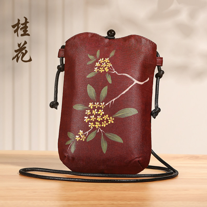 【手绘-桂花】香云纱手机包真丝高级感国风新中式斜挎包单肩小包