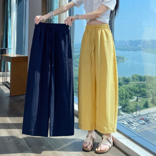 冰丝天丝棉高腰八分阔腿裤女