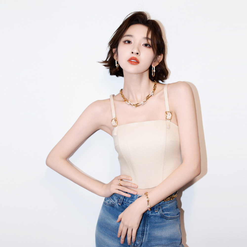 唐艺昕同款杏色吊带抹胸修身显瘦气质短款质感内搭调节背心上衣女