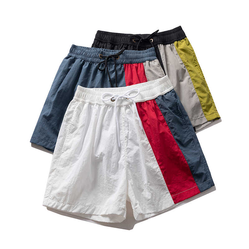 2024夏季男款运动休闲短裤拼色松紧腰抽绳沙滩裤潮个性跑步速干裤