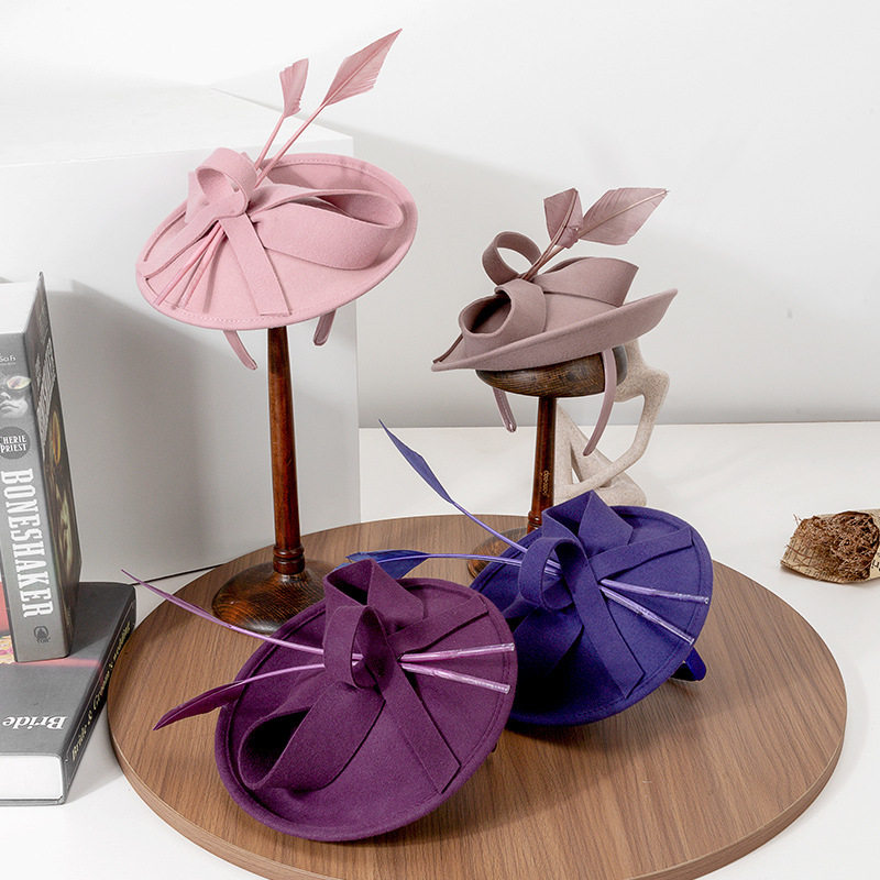 跨境欧美2025新款冬季时尚新娘头饰羽毛发饰网纱头花舞台派对礼帽