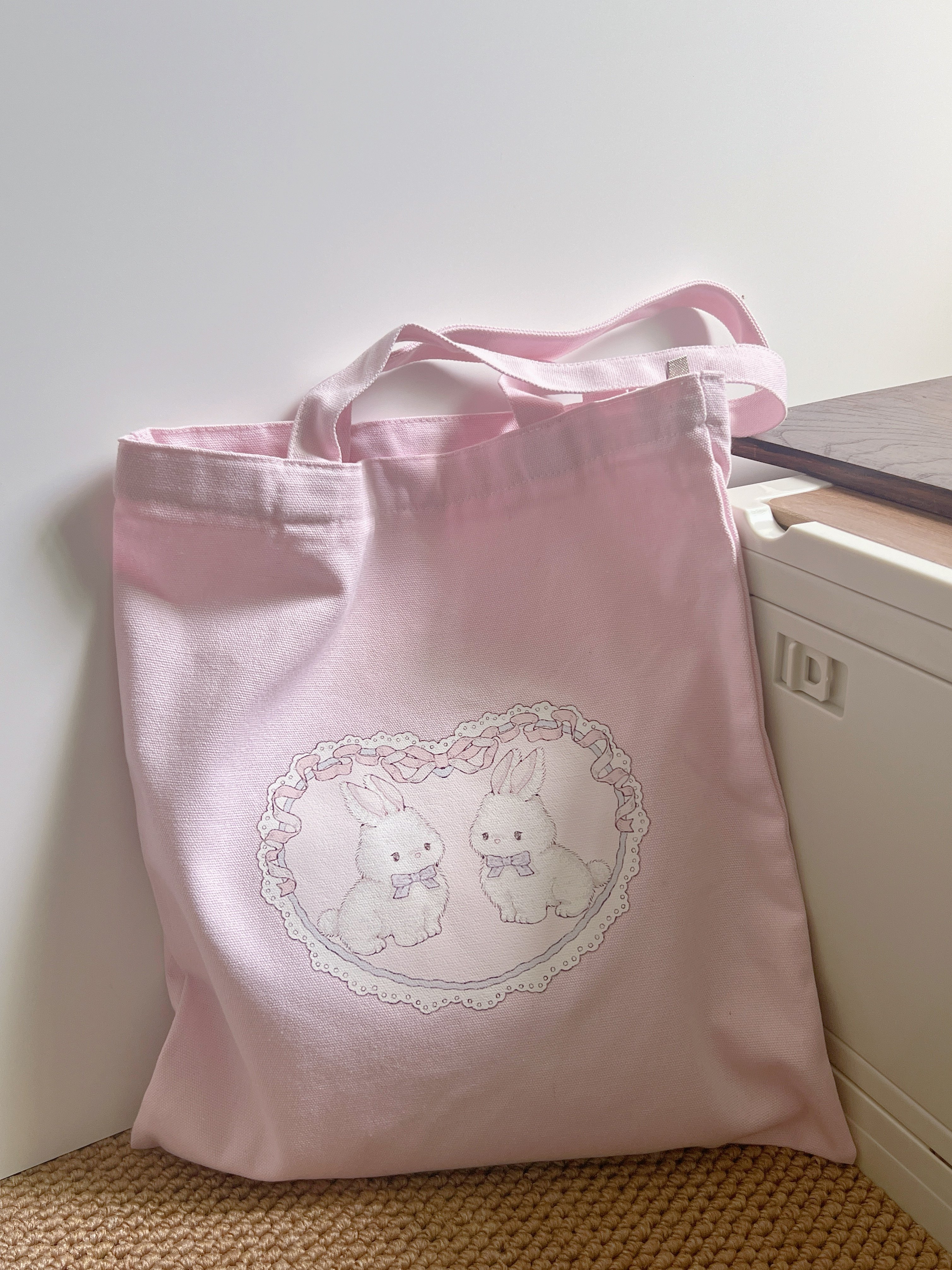 2025冬季新款可爱小兔帆布包女学生大容量单肩包少女心粉色手提袋