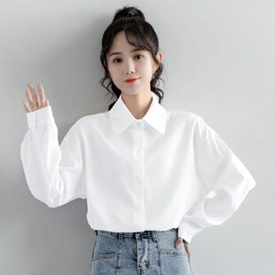 学院风白衬衫女学生长袖2024春秋新款韩版港味宽松百搭打底衬衣潮