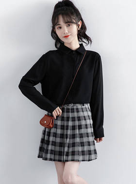 衬衫女2025春秋新款韩版宽松显瘦打底衫黑色职业OL百搭上衣学生寸