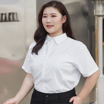 白色衬衫女大码胖mm宽松短袖上衣2025年新款职业正装工作服衬衣夏