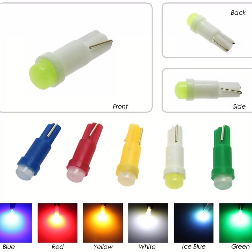 10只汽车led仪表灯泡中控小插泡T5化妆灯1灯珠仪表盘COB指示灯12V