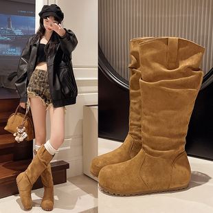 堆堆短靴女2025新款秋冬季加绒保暖雪地靴子中筒勃肯马丁靴平底爆