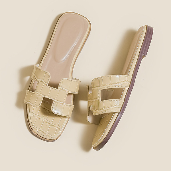 真软皮一字拖女夏季外穿透气防滑平底凉拖鞋时尚百搭露趾拖鞋