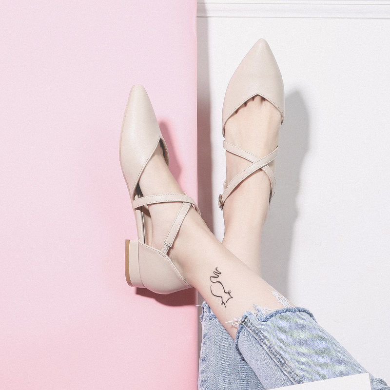 半曲尖头单鞋女平底鞋女2020春款网红百搭温柔鞋浅口仙女包头低跟在类目 女鞋, 低帮鞋中 - 来自Buy2taobao.com提供专业的淘宝代购服务