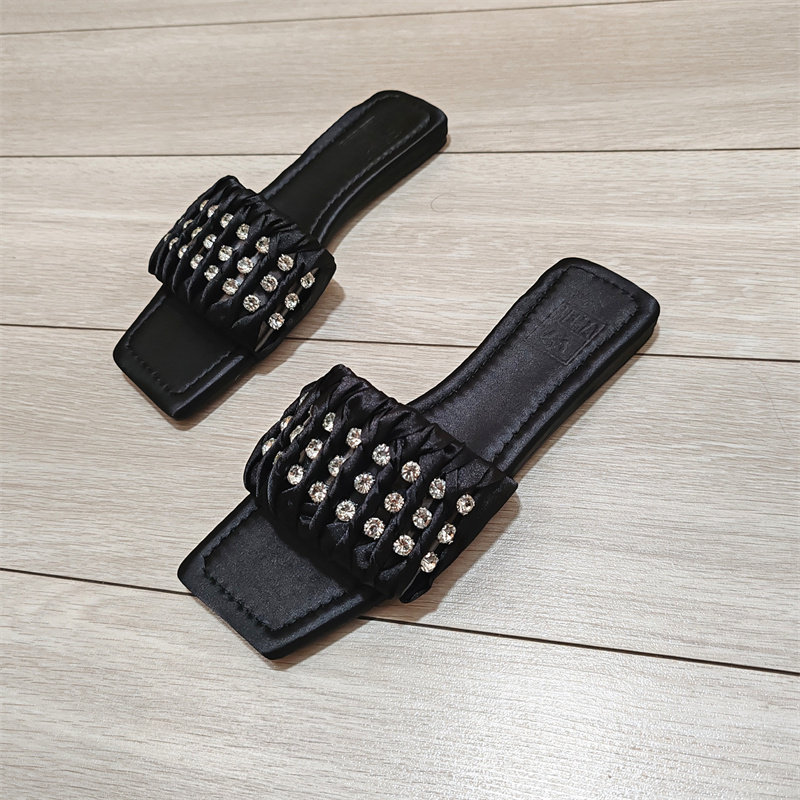 热典布平底休闲水钻女鞋