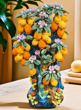 招财纳福枇杷摆件客厅电视柜装饰品乔迁新居开业送礼36×20×68