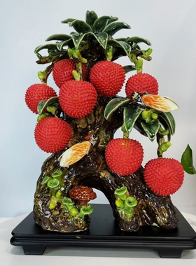 石湾公仔开业礼品家居电视酒柜门客厅办公室荔枝彩蝉中式摆件