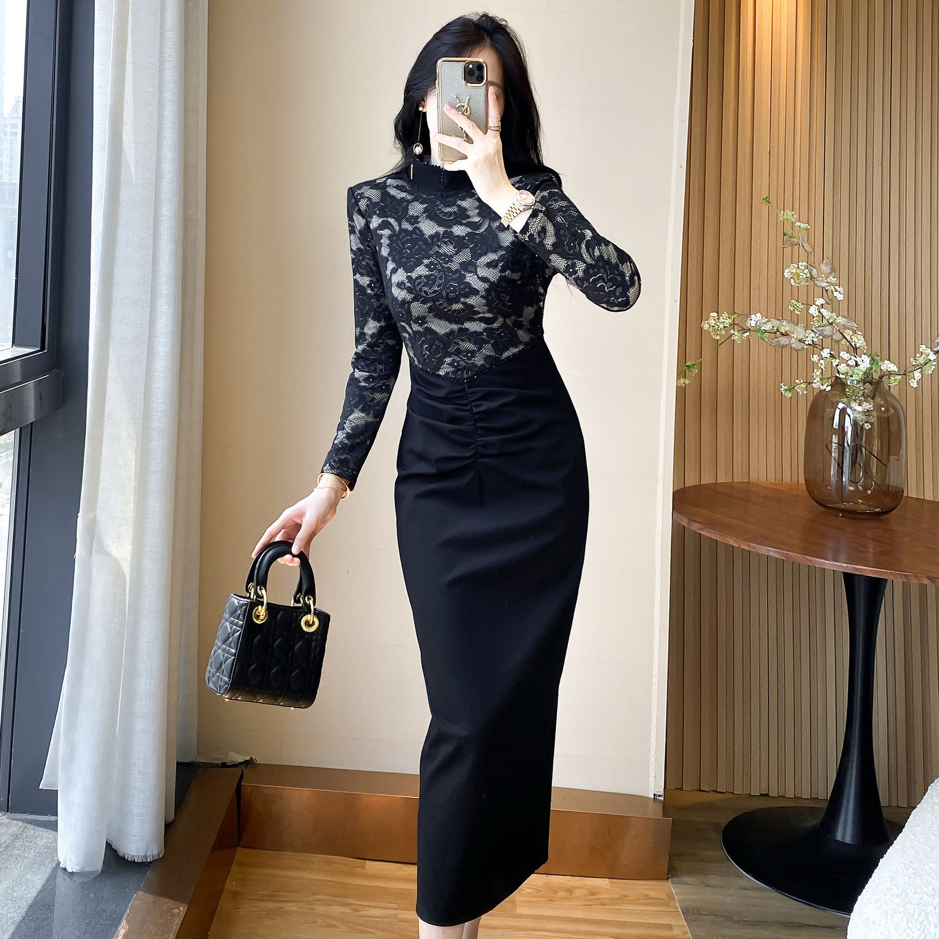 黑色连衣裙秋季女装蕾丝气质