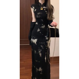 2026夏季新中式国风收腰改良旗袍连衣裙长裙女空调开衫两件套