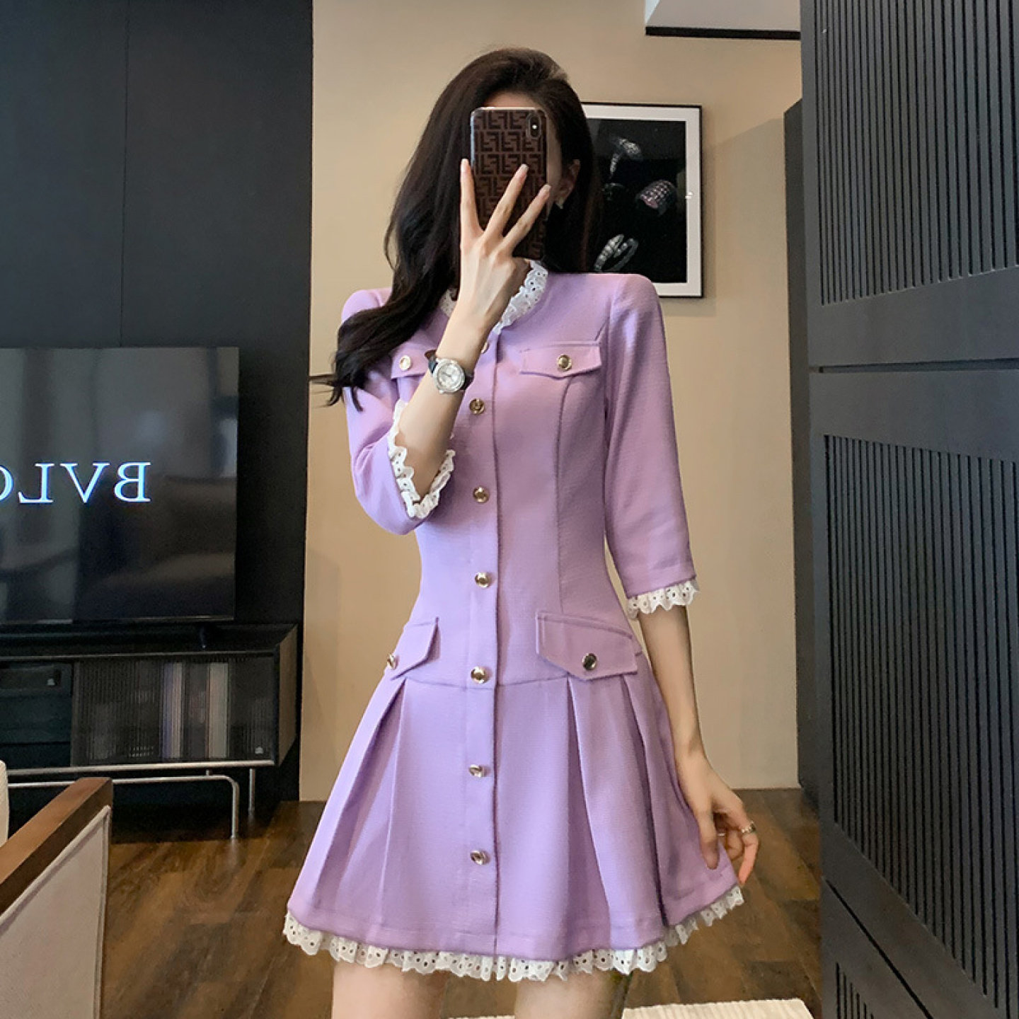 小香风连衣裙女气质收腰显瘦