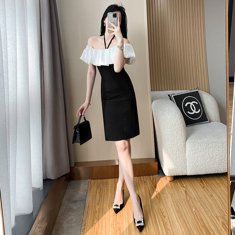一字领连衣裙女士宴会礼服优雅