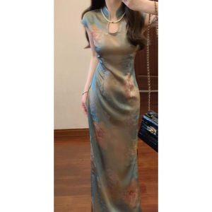 2026新款复古醋酸缎面连衣裙夏装中国风设计独特中式旗袍感穿搭女