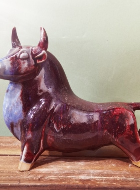 钧瓷窑变牛摆件 中式家居客厅玄关装饰 生肖牛工艺品开业乔迁礼物