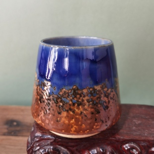 钧瓷窑变蓝金釉主人杯复古陶瓷品茗杯原矿家用功夫茶杯志野风单杯
