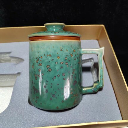 钧瓷窑变釉办公杯带把手茶漏高档礼盒装陶瓷水杯茶杯送领导朋友