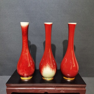 处理清库存 钧瓷窑变红釉花瓶摆件鹅颈瓶 客厅书房桌面装饰工艺品