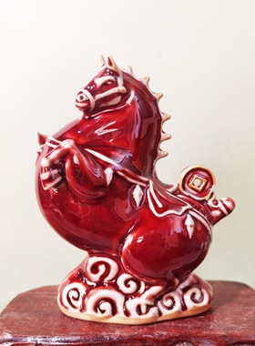 钧红釉招财唐马陶瓷摆件马上有钱家居客厅桌面装饰工艺品乔迁礼品