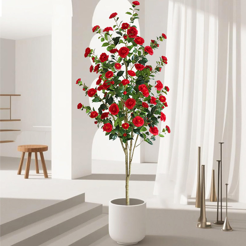 仿真绿植山茶花树室内摆件居家好物装饰客厅大型落地盆栽植物造景