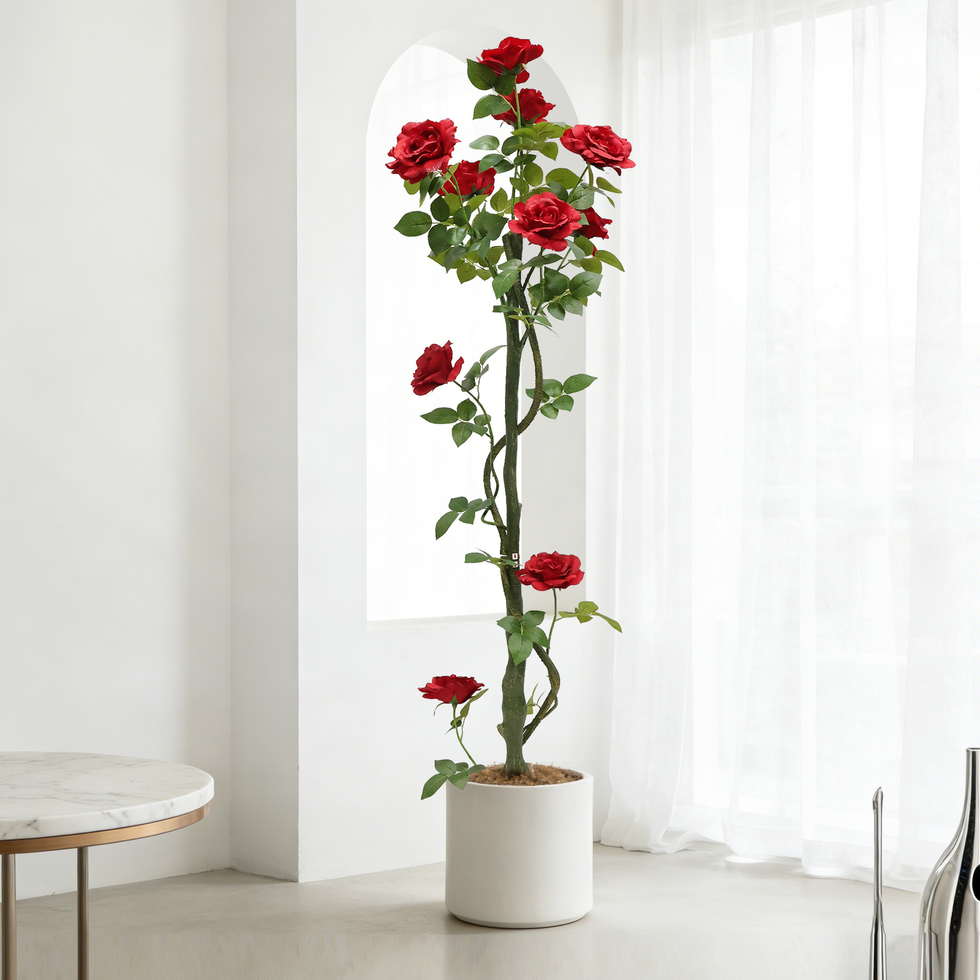 跨境仿真绿植仿真山茶花树室内摆件装饰客厅落地红色山茶花盆栽