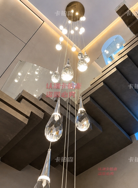 新款楼梯间水晶吊灯极简小复式楼别墅客厅挑空旋转楼梯大吊灯Q3