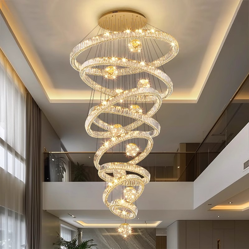 别墅覆式楼大吊灯客厅灯挑空楼梯轻奢水晶灯楼中楼酒店大堂包安装