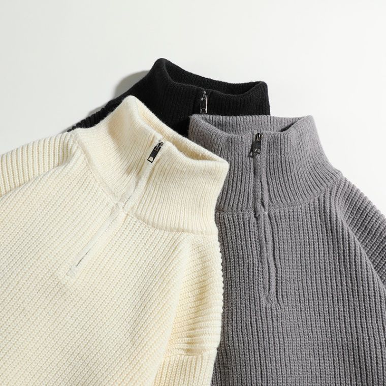 重磅粗针高领开衫毛衣外套男拉链立领针织夹克加厚保暖秋冬季新款