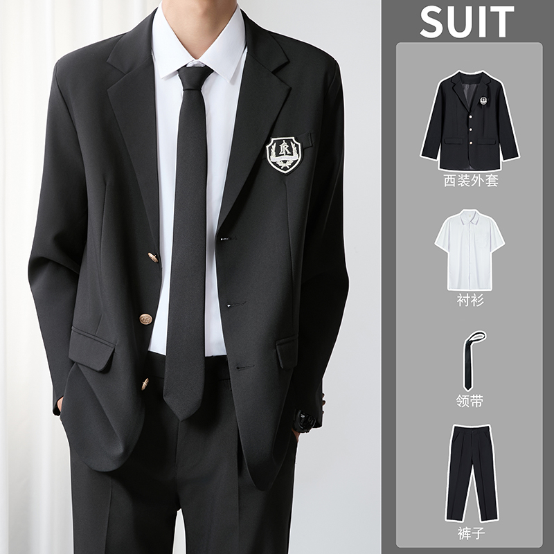 学院风dk日系制服西装外套男春秋季宽松痞帅休闲西服学生班服套装