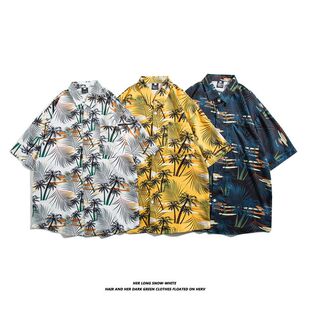 chic日系夏威夷花情侣薄款 港风夏季 男士 衬衫 衬衣 vine碎花短袖
