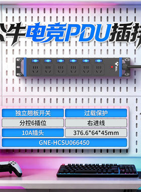 公牛pdu插排电竞房洞洞板专用插座桌面插座机柜防雷插排分控USB