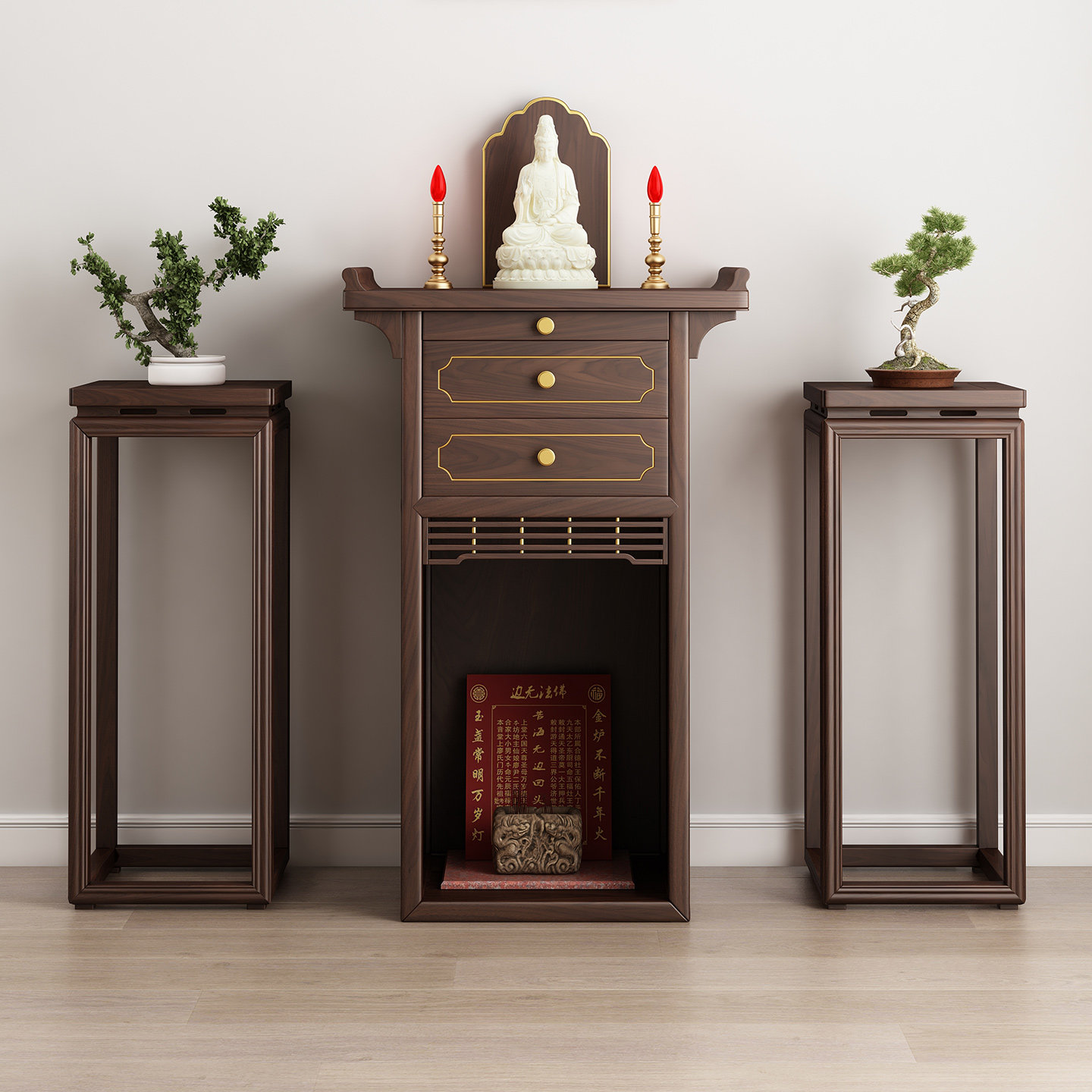 新中式神台柜实木地主柜供桌香案家用佛龛新中式立柜土地爷贡台桌
