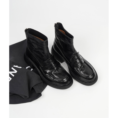 Fermina 圆头厚底短靴女小个子增高休闲短靴真皮通勤单靴乐福鞋靴