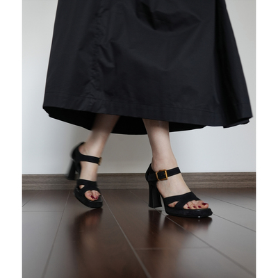 Fermina 2025新款百搭一字扣凉鞋女粗跟露趾性感黑色防水台高跟鞋