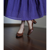 Fermina圆头浅口包头凉鞋 女夏粗跟拼接简约后空中空单鞋 通勤上班