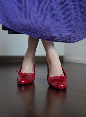 Fermina 蝴蝶结浅口单鞋女低跟小红鞋软面舒适通勤工作鞋豆豆鞋春