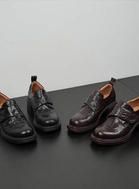 Fermina圆头厚底乐福鞋女小个子增高深口单鞋魔术贴女鞋通勤上班