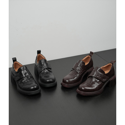 Fermina圆头厚底乐福鞋女小个子增高深口单鞋魔术贴女鞋通勤上班