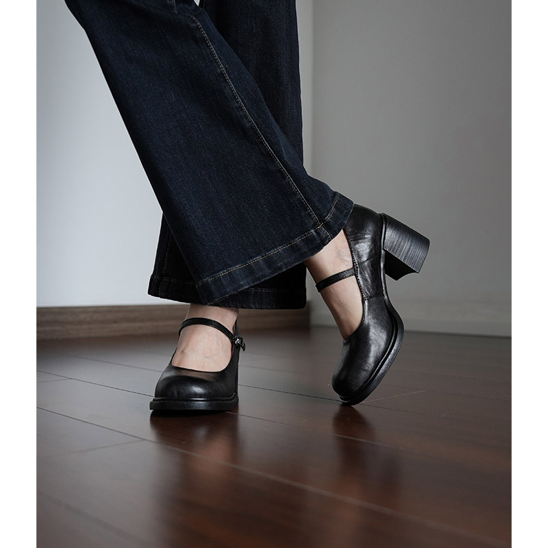 Fermina大圆头浅口单鞋女粗跟高跟鞋学院风黑色小皮鞋玛丽珍鞋,女鞋,浅口单鞋,淘宝优惠券,粉丝福利购,淘宝优惠卷