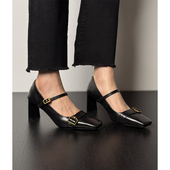 女粗跟中跟皮带扣复古女鞋 春季 新款 Fermina方头浅口单鞋 玛丽珍鞋