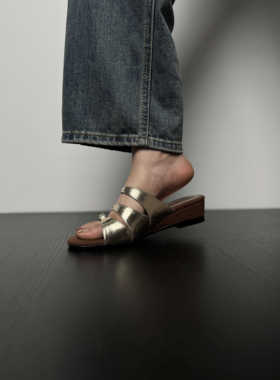 Fermina 小众设计坡跟拖鞋女夏季一字带凉鞋新款复古罗马凉拖外穿