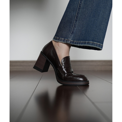 Fermina 高跟乐福鞋女粗跟简约通勤风单鞋体制内工作鞋静音底女鞋