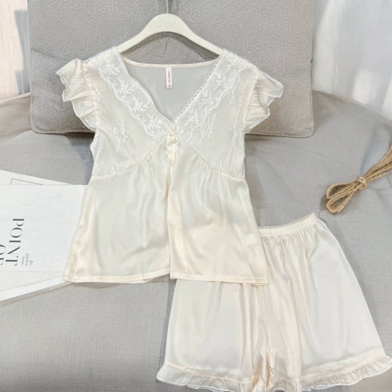 2025年新款夏季冰丝睡衣女可爱凉爽高级感大码薄款短袖家居服套装